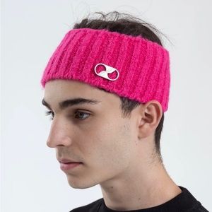 We11done Pink Embroidered Metal Logo Hairband